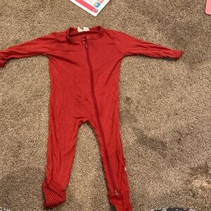 Kyte Long-Sleeve Red Footed One-Piece Zipper Pajamas